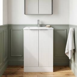 Balterley Tixall Fluted 2 Door Vanity Basin Unit, Satin White, 500mm in White - thumbnail 6