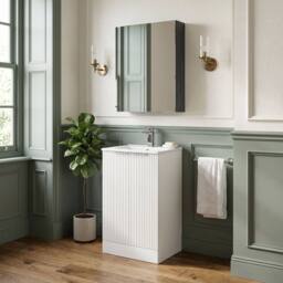 Balterley Tixall Fluted 2 Door Vanity Basin Unit, Satin White, 500mm in White - thumbnail 4