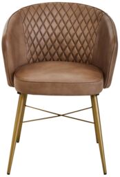Orsina Grey Leather Chair With Gold Finish Legs, Genuine Grey Leather With Diamond Tufting, Arms & Padded Seat