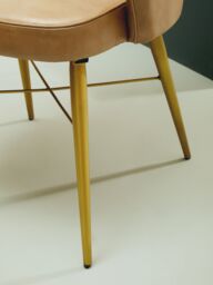 Orsina Grey Leather Chair With Gold Finish Legs, Genuine Grey Leather With Diamond Tufting, Arms & Padded Seat - thumbnail 2