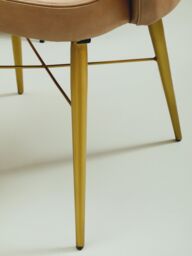 Orsina Grey Leather Chair With Gold Finish Legs, Genuine Grey Leather With Diamond Tufting, Arms & Padded Seat - thumbnail 4