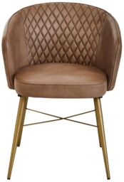 Orsina Grey Leather Chair With Gold Finish Legs, Genuine Grey Leather With Diamond Tufting, Arms & Padded Seat - thumbnail 6