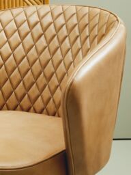 Orsina Grey Leather Chair With Gold Finish Legs, Genuine Grey Leather With Diamond Tufting, Arms & Padded Seat - thumbnail 5