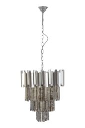 Orsina Large Nickel Painted Chandelier, Four Tier Antique Glass Statement Light, Traditional Bevelled Glass Pendant in Silver
