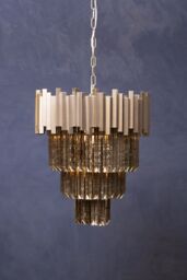 Orsina Large Nickel Painted Chandelier, Four Tier Antique Glass Statement Light, Traditional Bevelled Glass Pendant in Silver - thumbnail 3