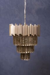 Orsina Large Nickel Painted Chandelier, Four Tier Antique Glass Statement Light, Traditional Bevelled Glass Pendant in Silver - thumbnail 2