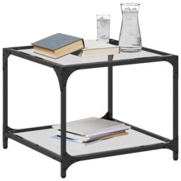 Berkfield Home Coffee Tables with Transparent Glass Top 2 pcs 50x50x40 cm Steel in Brown - Size: 50 x 50 x 40 cm - thumbnail 3