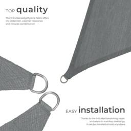 tectake Shade Sail - Triangular With Uv Protection 50+, Water-Repellent, Grey - Size: Large - thumbnail 3