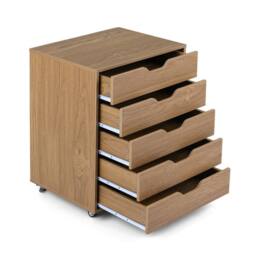 Costway 5 Drawer Chest Rolling Dresser Storage Cabinet w/Lockable Wheels in Natural - thumbnail 6