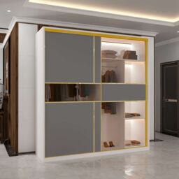 Sliding Wardrobes 4U Modern Sliding Wardrobe with Glass Door & LED Lights in White - thumbnail 2