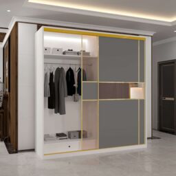 Sliding Wardrobes 4U Modern Sliding Wardrobe with Glass Door & LED Lights in White - thumbnail 5