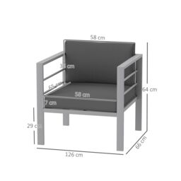 OUTSUNNY Patio Furniture Aluminium Armchair with Cushions, Charcoal Grey in Dark Grey - thumbnail 3