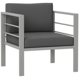 OUTSUNNY Patio Furniture Aluminium Armchair with Cushions, Charcoal Grey in Dark Grey - thumbnail 2