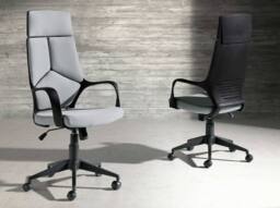 Angel Cerda Swivel Office Chair, Light Grey Fabric, Black PVC Back - thumbnail 3