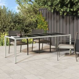 Berkfield Home Garden Table White 250x100x75 cm Poly Rattan & Tempered Glass - Size: 250 x 100 x 75 cm