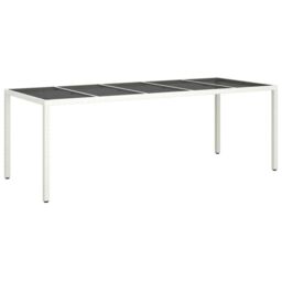 Berkfield Home Garden Table White 250x100x75 cm Poly Rattan & Tempered Glass - Size: 250 x 100 x 75 cm - thumbnail 2