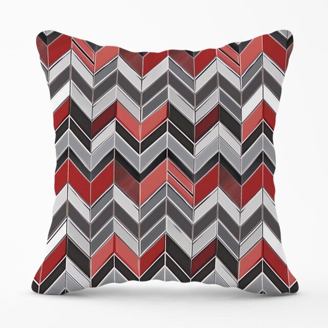 Warren Reed - Designer Red Grey Geometric Pattern Outdoor Cushion - Size: 60 cm x 60 cm - image 1