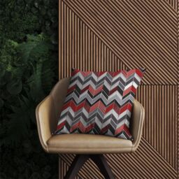 Warren Reed - Designer Red Grey Geometric Pattern Outdoor Cushion - Size: 60 cm x 60 cm - thumbnail 2