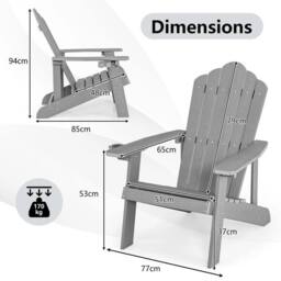EONLION Outdoor Weather Resistant Chair in Grey - Size: 100 cm - thumbnail 2