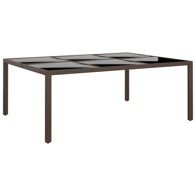 Berkfield Home Garden Table with Glass Top Brown 200x150x75 cm Rattan - Size: 200 x 150 x 75 cm - image 1