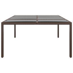 Berkfield Home Garden Table with Glass Top Brown 200x150x75 cm Rattan - Size: 200 x 150 x 75 cm - thumbnail 3