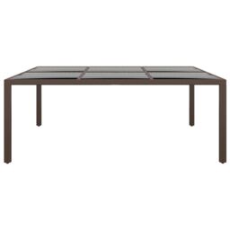 Berkfield Home Garden Table with Glass Top Brown 200x150x75 cm Rattan - Size: 200 x 150 x 75 cm - thumbnail 2