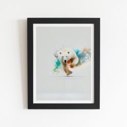 "Warren Reed - Designer Charging Polar Bear Framed Art Print in Black - Size: W24"" x H36""" - thumbnail 2