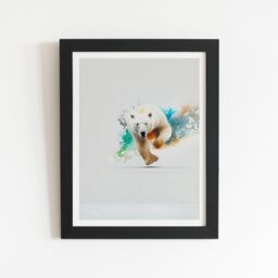 "Warren Reed - Designer Charging Polar Bear Framed Art Print in Black - Size: W24"" x H36""" - thumbnail 1