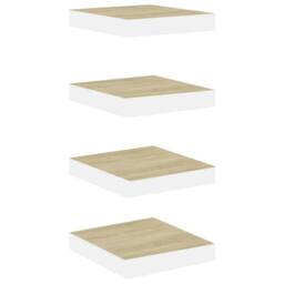 Berkfield Home Floating Wall Shelves 4 pcs Oak & White 23x23.5x3.8 cm MDF in Brown - thumbnail 2