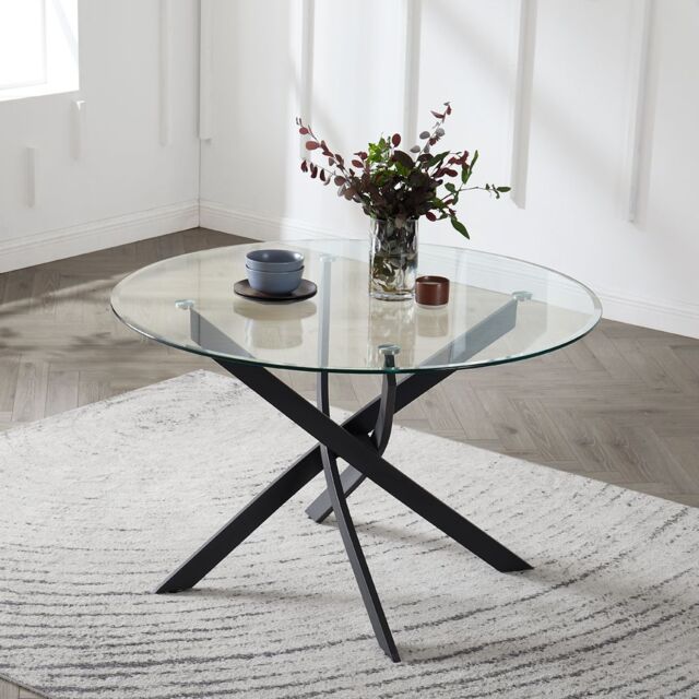 Home Detail Leon Round Glass Dining Table with Black Legs - Size: 120 cm - image 1