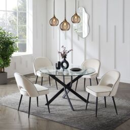 Home Detail Leon Round Glass Dining Table with Black Legs - Size: 120 cm - thumbnail 5