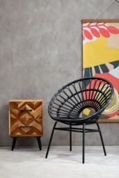 Orsina 2 Drawer Bedside Table In Mango Wood, Modern Nightstand With Black Iron Legs, Wooden Bedside Cabinet - thumbnail 2
