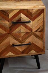 Orsina 2 Drawer Bedside Table In Mango Wood, Modern Nightstand With Black Iron Legs, Wooden Bedside Cabinet - thumbnail 4