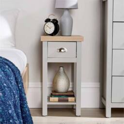 Nordara Grey Bedside Table Nightstand Unit 36mm Thick Oak Effect Top Drawer - Size: 100 cm x 15 cm - thumbnail 4