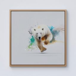 Warren Reed - Designer Charging Polar Bear Framed Canvas in Light Brown - Size: w10 inch x h10 inch - thumbnail 1