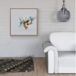 Warren Reed - Designer Charging Polar Bear Framed Canvas in Light Brown - Size: w10 inch x h10 inch - thumbnail 2