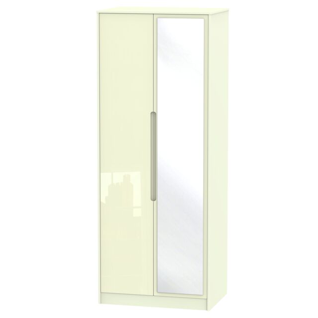 Ready Assembled 2 U Bristol Tall 2 Door Mirrored Wardrobe (Ready Assembled) in Cream