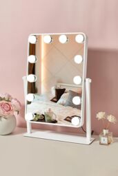Living and Home Hollywood Vanity Mirror with Lights 360 Degree Tabletop Makeup Mirror in White