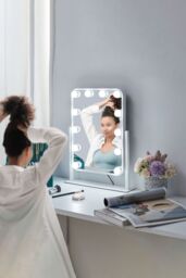 Living and Home Hollywood Vanity Mirror with Lights 360 Degree Tabletop Makeup Mirror in White - thumbnail 2