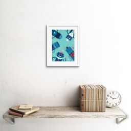"Artery8 Wall Art Print Robot Family Art Framed 9x7 inch in White - Size: W7"" x H9""" - thumbnail 2