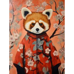 "Artery8 Wall Art Print Red Panda in Kimono Cherry Blossom Trees Japan Poster - Size: W18"" x H24""" - thumbnail 1