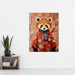 "Artery8 Wall Art Print Red Panda in Kimono Cherry Blossom Trees Japan Poster - Size: W18"" x H24""" - thumbnail 2