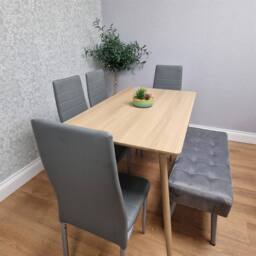 KOSY KOALA Wooden Dining Table Set With 4 Grey Metal Chairs & 1 Matching Bench in Brown - thumbnail 3