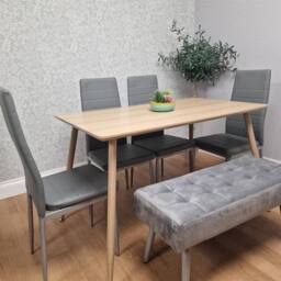 KOSY KOALA Wooden Dining Table Set With 4 Grey Metal Chairs & 1 Matching Bench in Brown - thumbnail 2