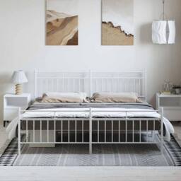 Berkfield Home Metal Bed Frame with Headboard & Footboard White 183x213 cm - thumbnail 1