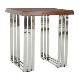 Orsina Natural & Silver Small Console Table, Solid Wood Top With Stainless Steel Loop Base, Modern Console Table - thumbnail 3