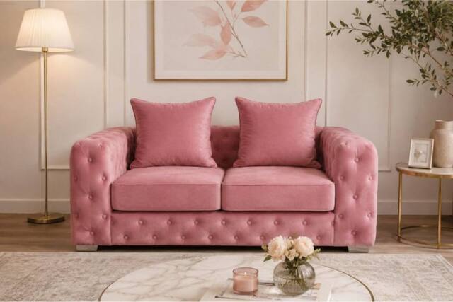 Stratus Interiors Ashley Chesterfield 2-Seater Sofa-Scatter Back Comfort & Style in Pink - image 1