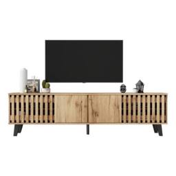 ModernLuxe Modern vintage TV cabinet with 4 doors & storage in Natural - thumbnail 7