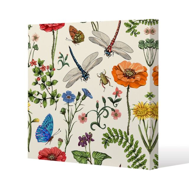 Benjamin Tate Design Flowers & Insects Slim Style Canvas Print 30x30cm in Natural - Size: 30x30 cm - image 1