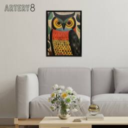 "Artery8 Folk Art Geometric Owl Framed Canvas Wall Art Print - Size: W12"" x H16""" - thumbnail 3
